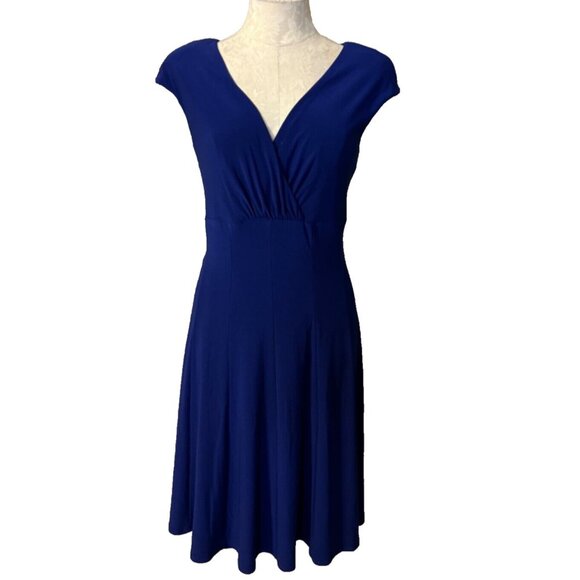 Ralph Lauren Dress 12 Purple Blue V Neck A Line Washable Career Church - Picture 3 of 8